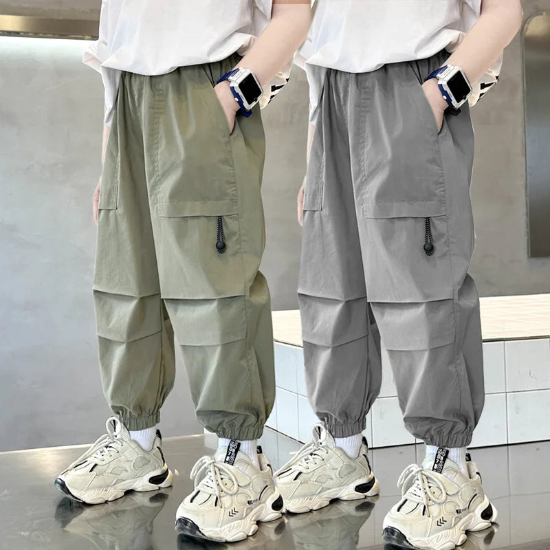 Summer Kids Breathable Quick-Dry Sports Pants Boys Casual Sweatpants Thin Green Grey Trousers Fashion Children's Clothing 2026